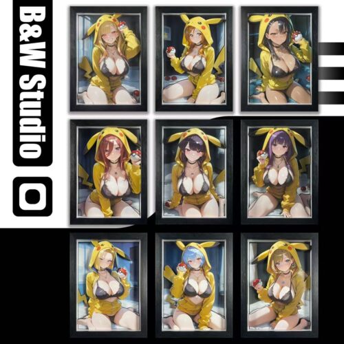 Pikachu Girls Series 3D Painting 9Pcs
